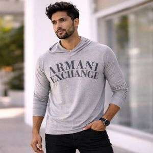 Armani Exchange Light Gray Hoodie Shirt